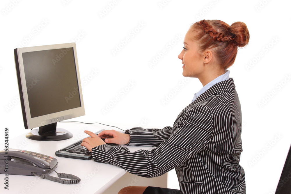 young business woman using computer at workplace young business woman using computer at workplace