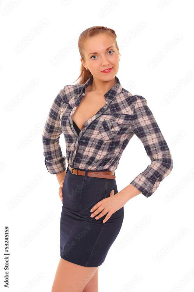 young woman in a shirt and skirt young woman in a shirt and skirt