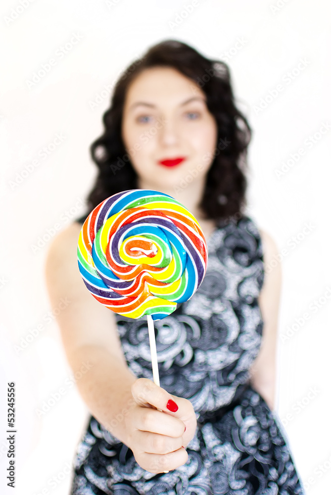 retro woman with a lollipop