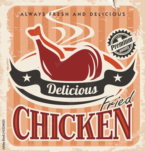 Vintage fried chicken vector poster design