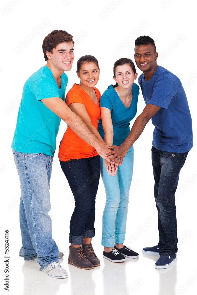 happy high school students hands together happy high school students hands together