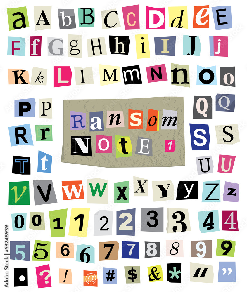 Vector Ransom Note #1- Cut Paper Letters, Numbers, Symbols Vector Ransom Note #1- Cut Paper Letters, Numbers, Symbols