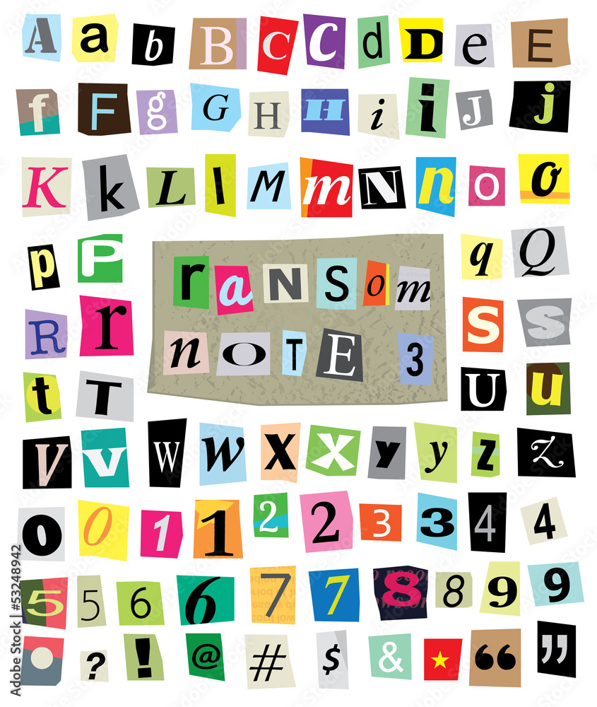 Vector Ransom Note #3- Cut Paper Letters, Numbers, Symbols Vector Ransom Note #3- Cut Paper Letters, Numbers, Symbols