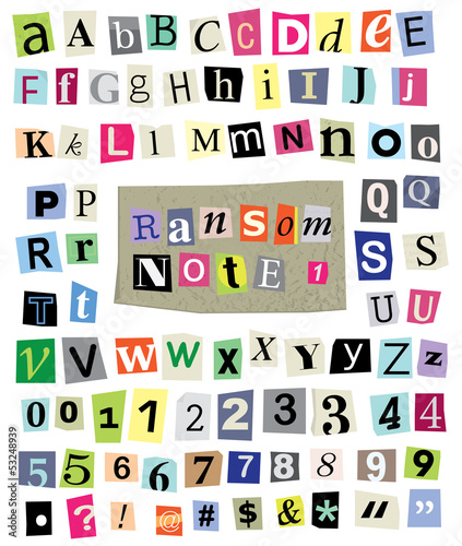Vector Ransom Note #1- Cut Paper Letters, Numbers, Symbols