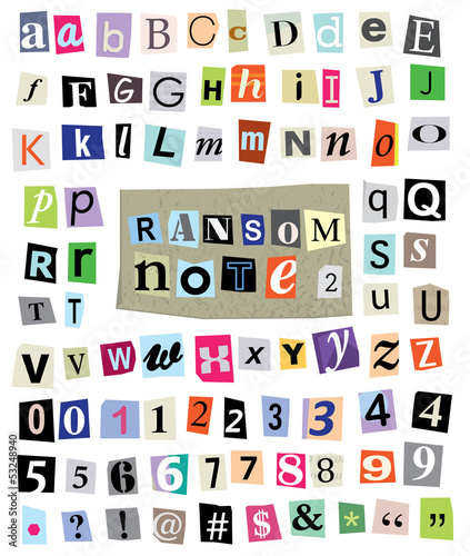 Vector Ransom Note #1- Cut Paper Letters, Numbers, Symbols