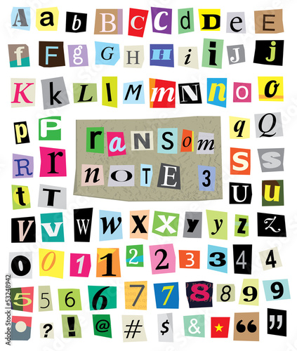 Vector Ransom Note  3- Cut Paper Letters  Numbers  Symbols