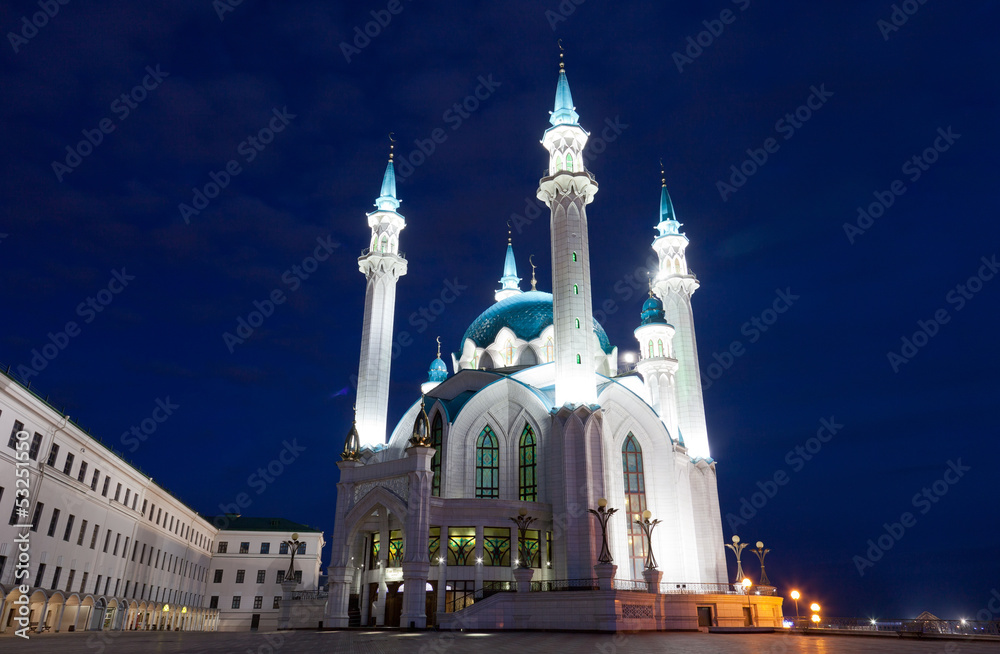 Qol Sharif mosque in Kazan, Russia with night illumination