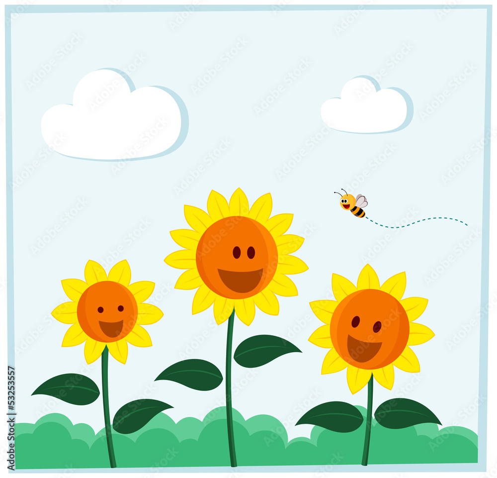bee and sunflower smiling happily in a bright daylight bee and sunflower smiling happily in a bright daylight