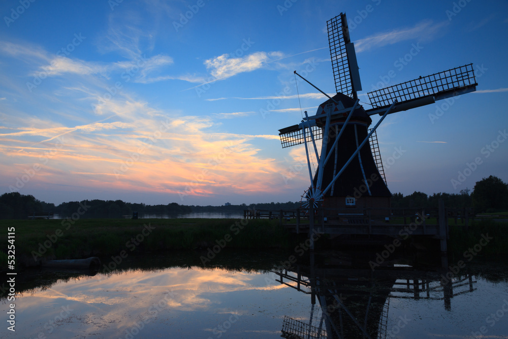 Dutch windmill sunset