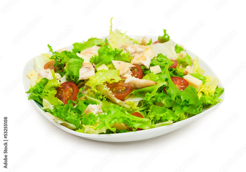 fresh chicken salad isolated on white background