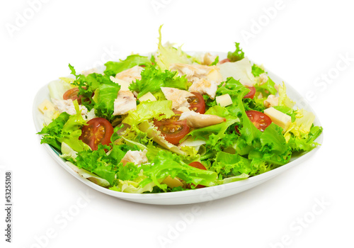 fresh chicken salad isolated on white background