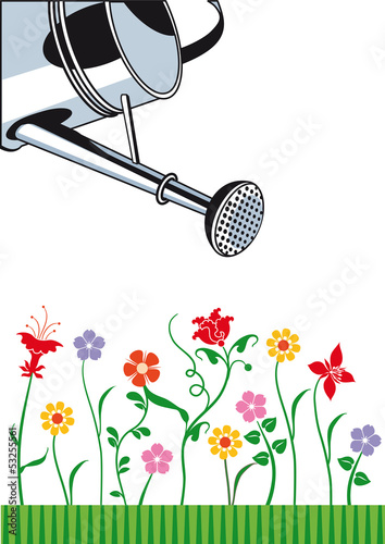 Gießkanne mit Blumen