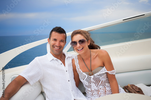Young couple on their yacht