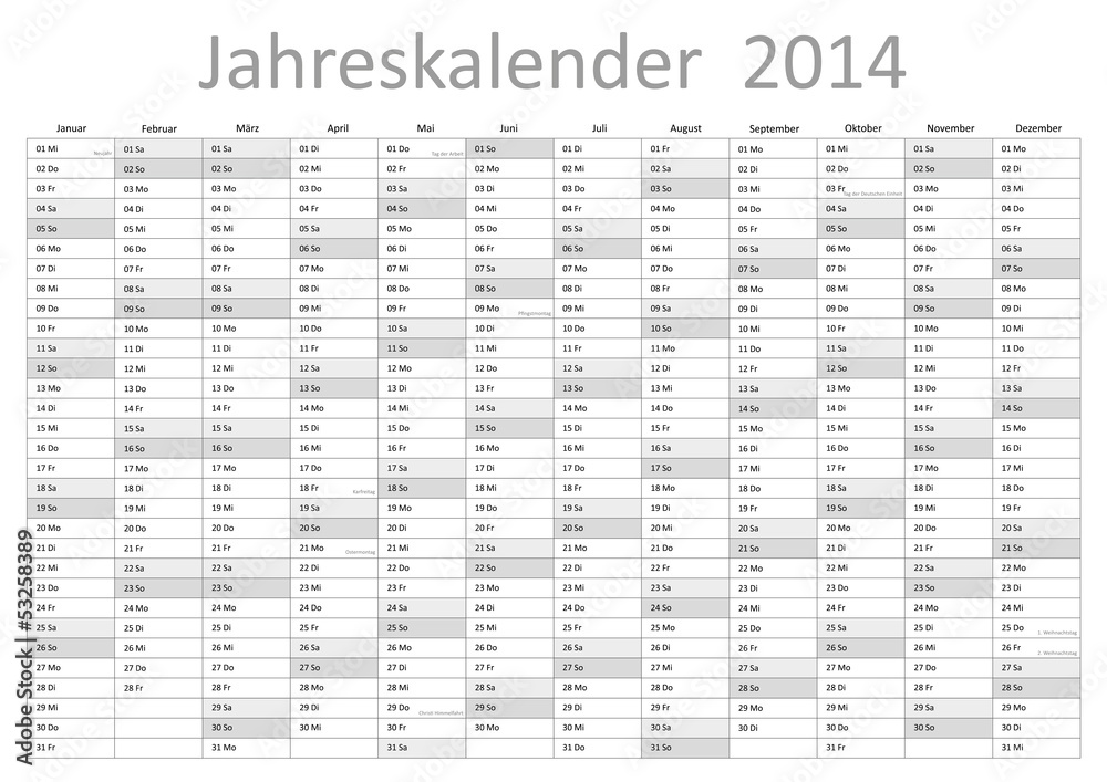 Kalender 2014 Jahresplaner Jahreskalender Gesetzliche Feiertage - obrazy, fototapety, plakaty 