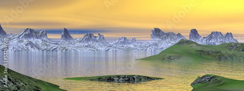 Sunset landscape - 3D render