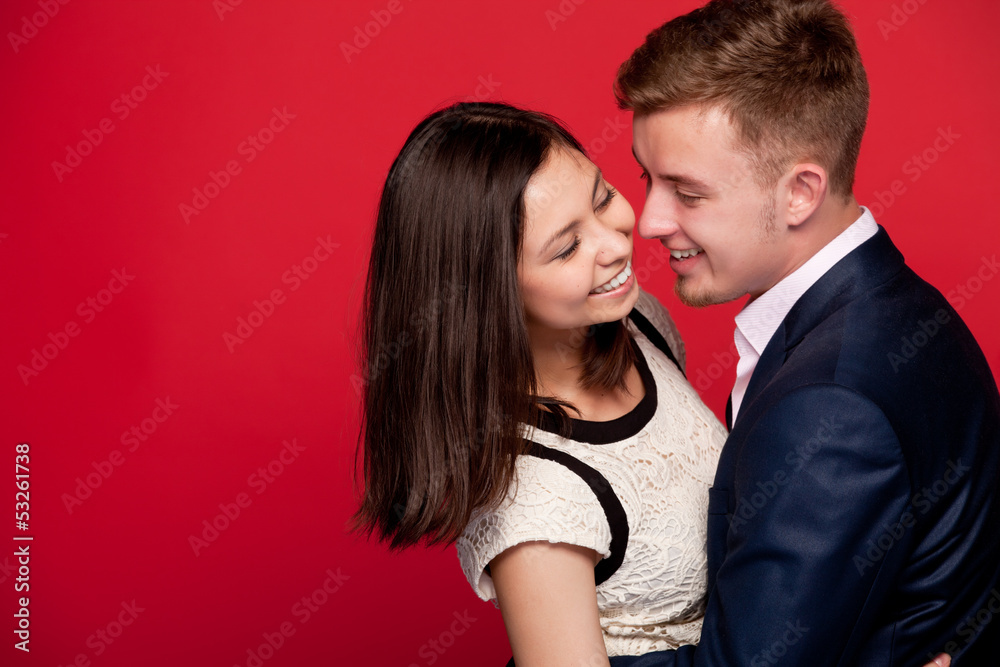 loving couple hugging, smiling loving couple hugging, smiling