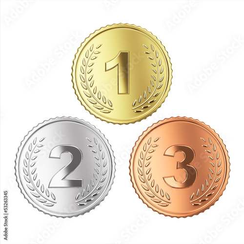 Golden, silver and bronze medal set. clipping path, photo