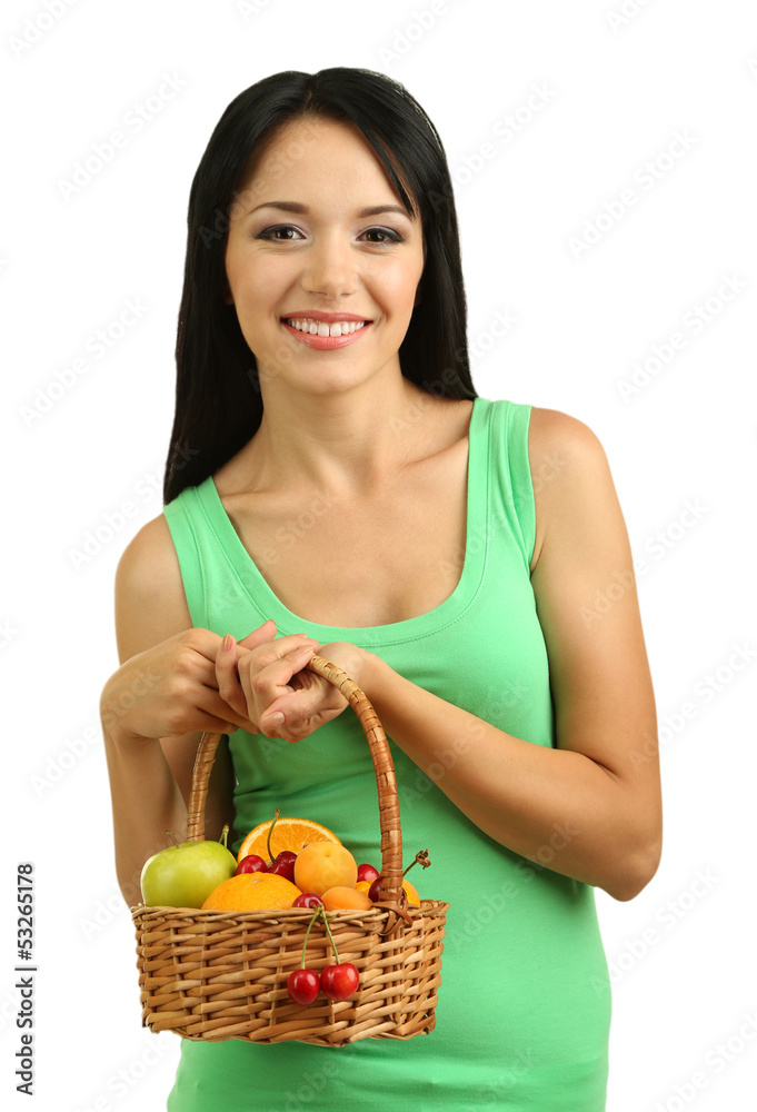 Girl with fresh fruits isolated on white Girl with fresh fruits isolated on white