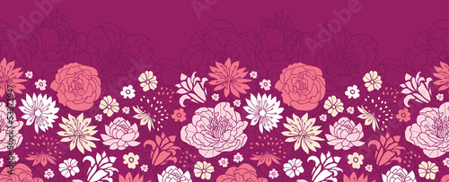 Vector purple pink flower silhouettes horizontal seamless