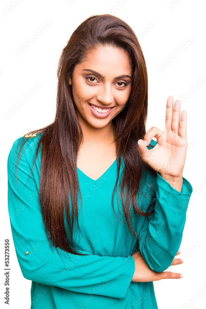 Beautiful mix race woman showing Ok sign Beautiful mix race woman showing Ok sign