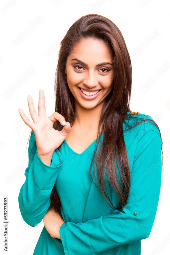 Beautiful mix race woman showing Ok sign Beautiful mix race woman showing Ok sign