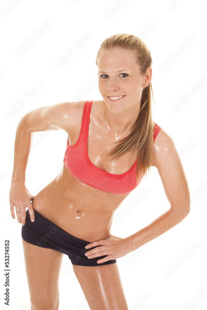 woman fitness red sports bra sweat lean Stock Photo