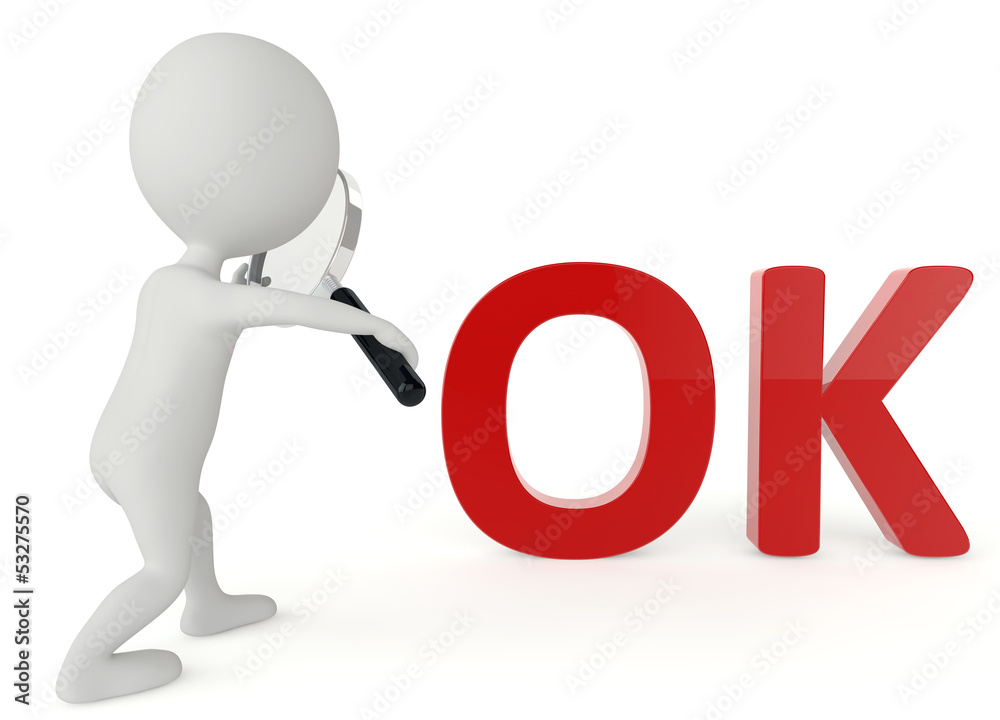 3d humanoid character with a OK word 3d humanoid character with a OK word