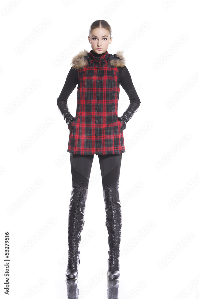 Full length beautiful fashion woman posing on white background Full length beautiful fashion woman posing on white background
