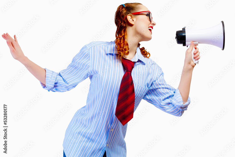 Young funny woman in red glasses Young funny woman in red glasses