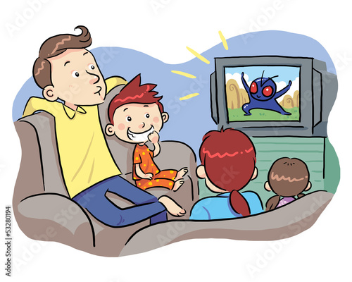 Watching TV With Family. A family watching TV show.