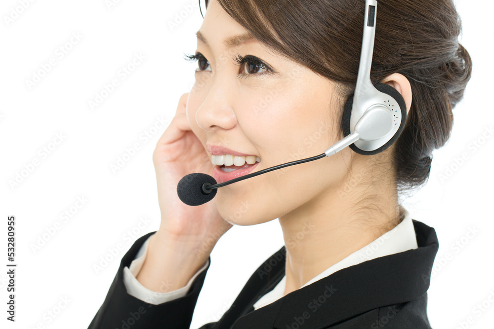 Beautiful asian business operator isolated on white background Beautiful asian business operator isolated on white background