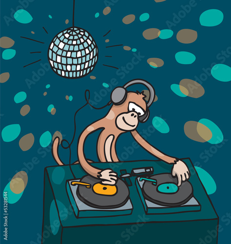 Monkey disc jockey playing music