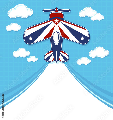 acrobatic airplane cartoon with blank contrail