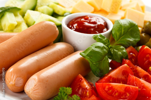 Appetizer - sausages, cheese and vegetables