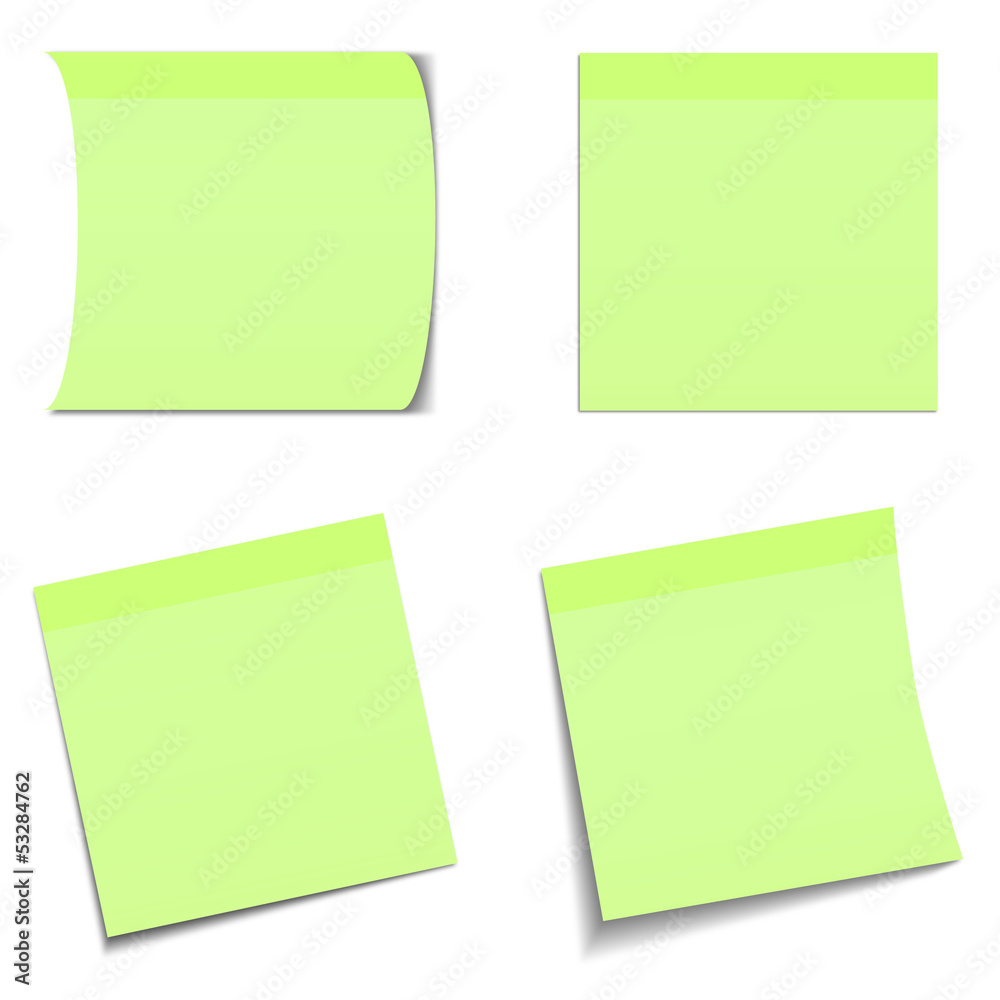 4 Light Green Stick Notes on White Background 4 Light Green Stick Notes on White Background
