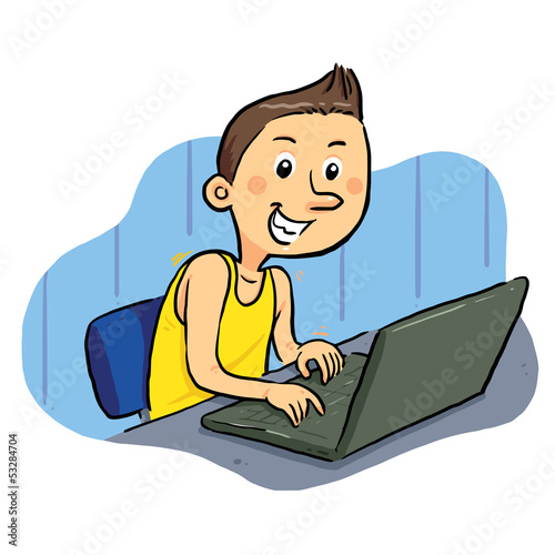 Laptop Geek. Boy browsing internet with laptop. vector eps8.