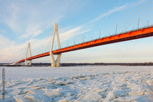 cable-stayed bridge  in winter