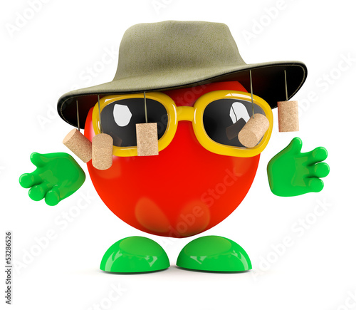 Tomato keeps the sun off with a hat