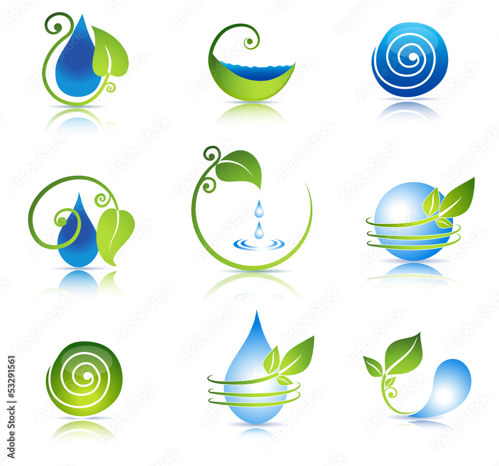 Beautiful water and leaf symbol combinations