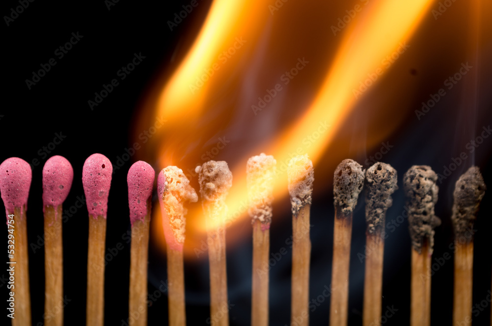 Burning matches in a line Burning matches in a line