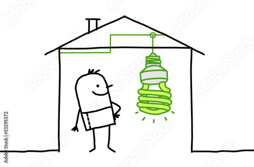 house & green light bulb