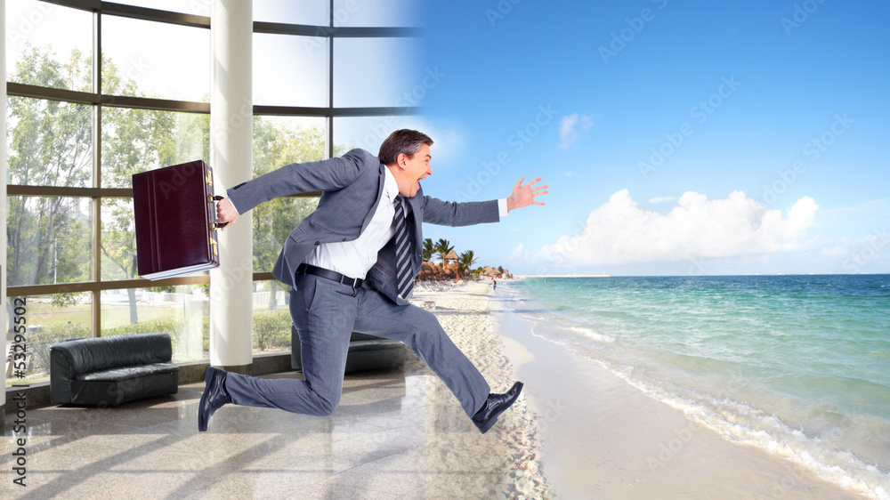 Businessman jumping on the water.