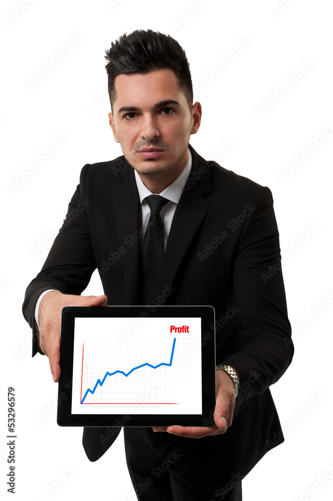 Businessman showing a profit chart on a tablet Businessman showing a profit chart on a tablet