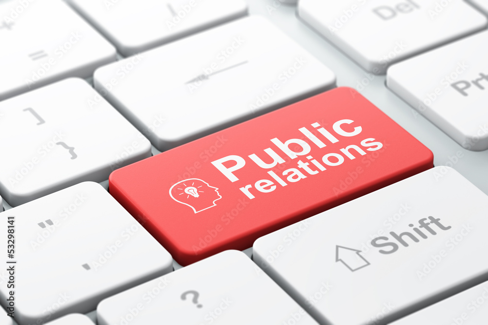 Marketing concept: Head Whis Lightbulb and Public Relations on c Marketing concept: Head Whis Lightbulb and Public Relations on c
