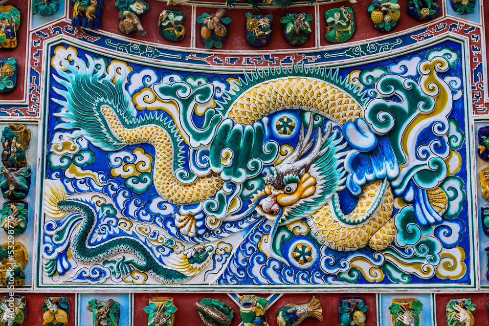Wall of dragon the Chinese palace at Bang-pa Palace in Ayutthaya
