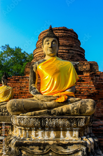 Old Buddha Status at wat yai chaimongkol temple ayutthaya thaila photo