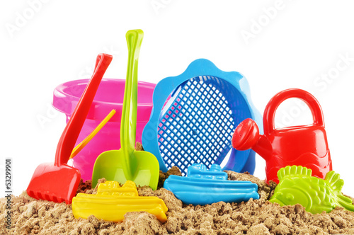 Foto Plastic children toys for playing in sandpit or on a beach