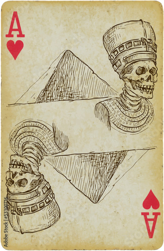 Devil spirit of pharaoh with pyramid on playing card
