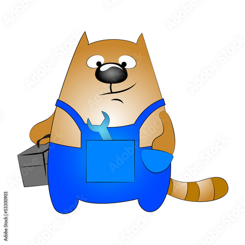 Funny cat repairman with the tool, cartoon
