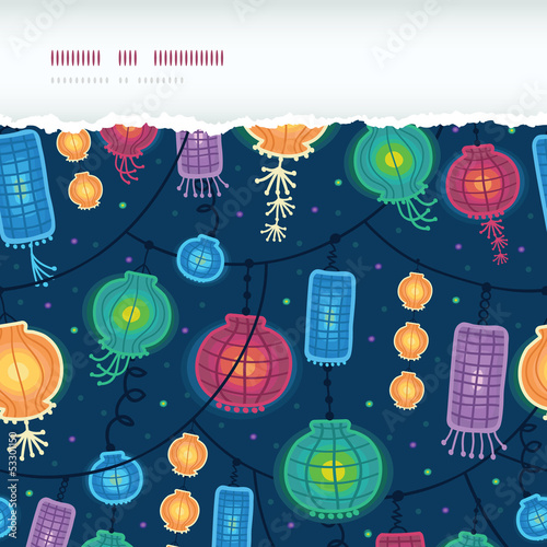 Vector glowing lanterns horizontal torn seamless pattern